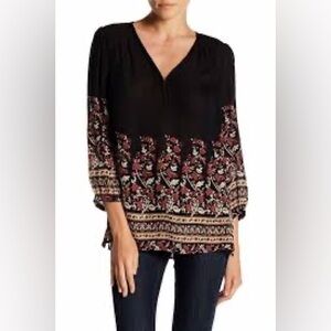 🕠 NWOT | Joie | Riva Floral Printed Silk Split Neck Tunic | Black | XS